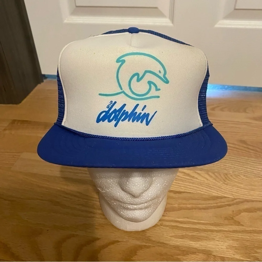 Vintage S/S Dolphin Trucker Hat Snap Back Mesh Rope Lapel Vacation Beach Florida